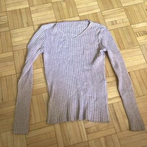 nude ribbed v neck long sleeve